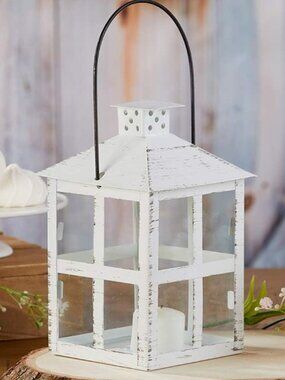 Kate Aspen 7.5in Rustic Farmhouse Decor White Candle Holder Lantern, 3 available